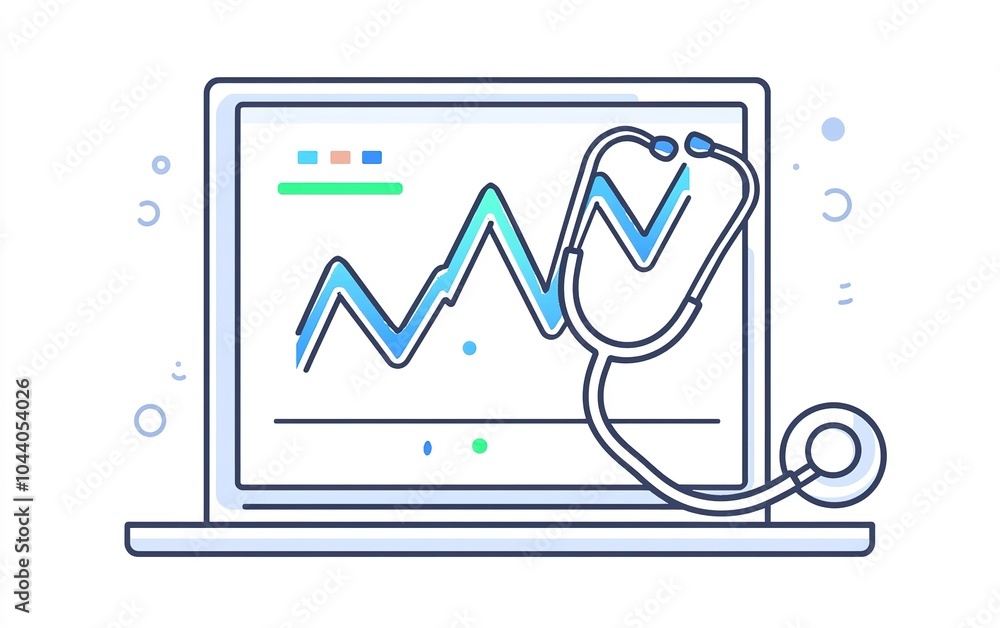 Poster health monitoring data displayed on a laptop with a stethoscope representing medical analytics and t