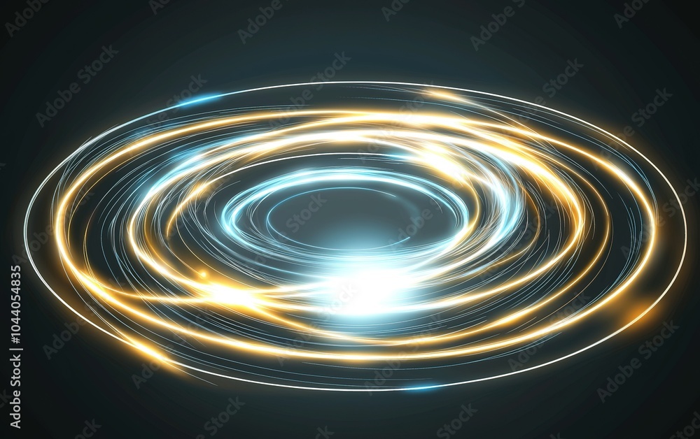 Poster swirling light patterns create a mesmerizing effect in a dark space, illustrating dynamic energy and