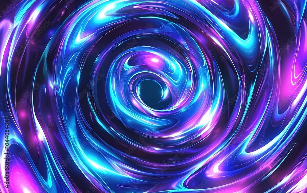Poster swirling patterns of blue and purple light create a mesmerizing vortex effect against a dark backgro