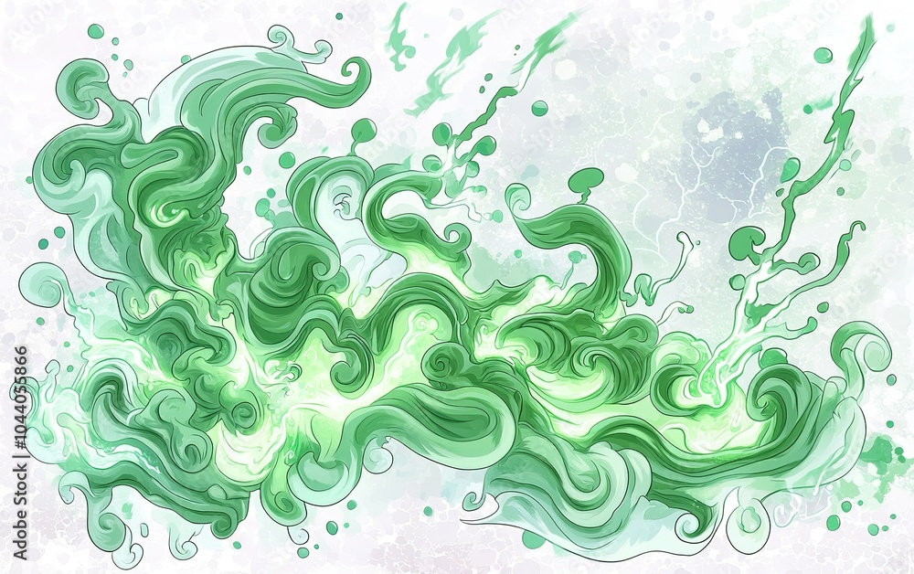 Poster abstract swirling green patterns with light effects in a dynamic display of organic shapes and fluid