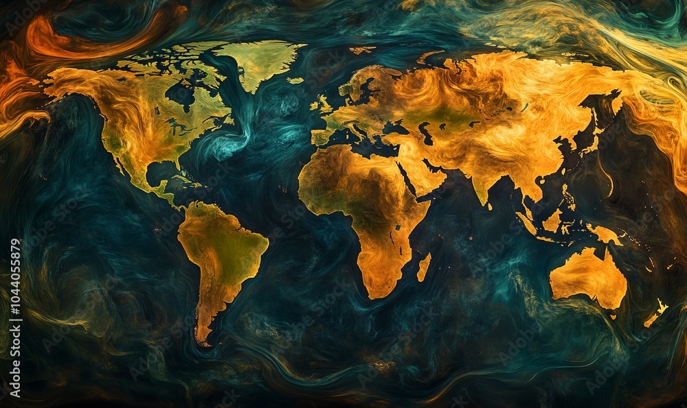 Aufkleber detailed heatmap of global weather patterns, with swirling colors representing temperature variation