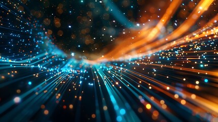 Obraz premium Vibrant Abstract Digital Art with Flowing Waves, Neon Lights, and Futuristic Fluid Design Elements