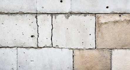 A closeup of a weathered concrete wall featuring cracks, stains, and rough textures, creating an industrial feel.