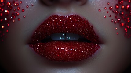 Obraz premium A woman's lips covered in red crystals, creating an elegant and glamorous look