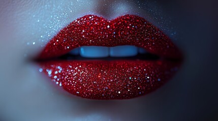 Obraz premium A woman's lips covered in red crystals, creating an elegant and glamorous look