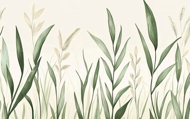 Obraz premium An elegant arrangement of delicate green foliage set against a soft, neutral background creates a calming nature-inspired atmosphere