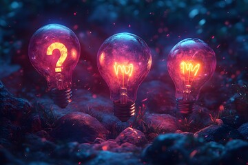 Trivia quiz with question marks and lightbulbs.