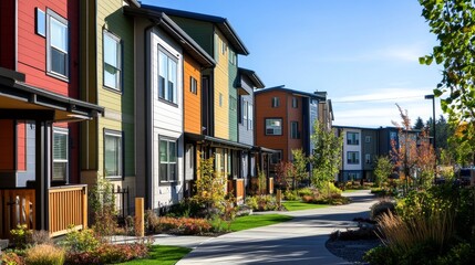 Socioeconomic diversity in urban housing initiatives, Illustrating affordable housing solutions in diverse neighborhoods, photography style