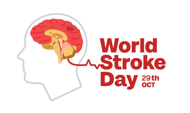 world stroke day, illustration of brain and head with disease.