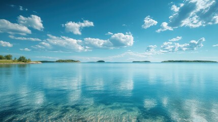 Fototapeta premium Clear skies over calm blue sea with distant islands