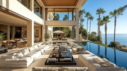 Fototapeta premium Coastal mansion with expansive views.