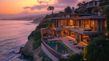 Obraz premium Coastal mansion with expansive views.