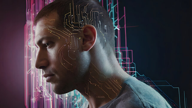 Un hombre con circuitos inform&aacute;ticos modernos en la cabeza
