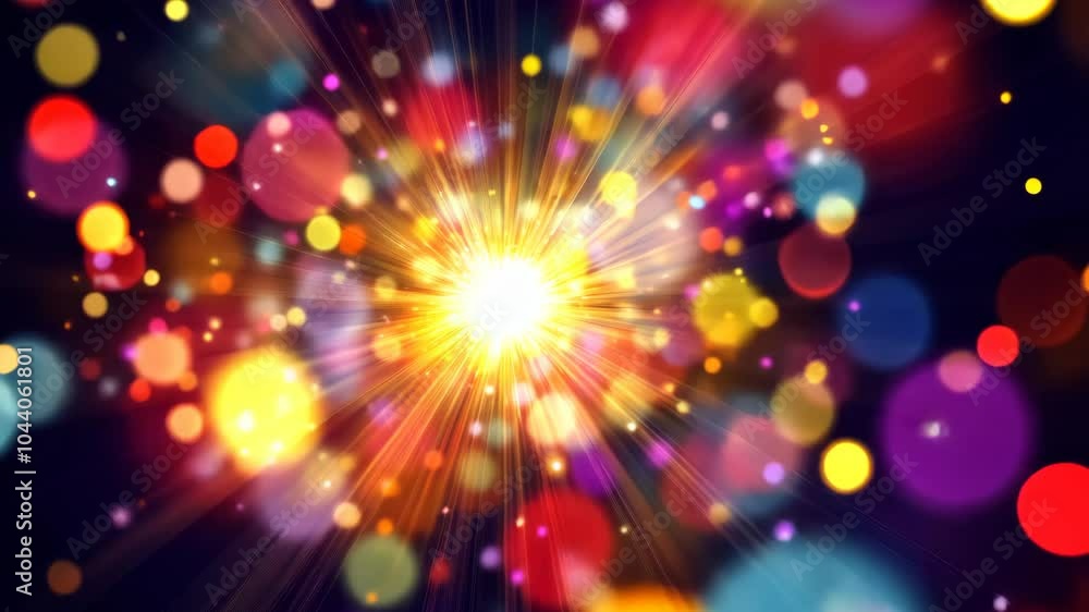 Poster colorful abstract light burst with bokeh effect