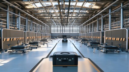 Obraz premium State-of-the-art autonomous drone delivery service facility, drone charging stations and automated delivery drones, High-tech style