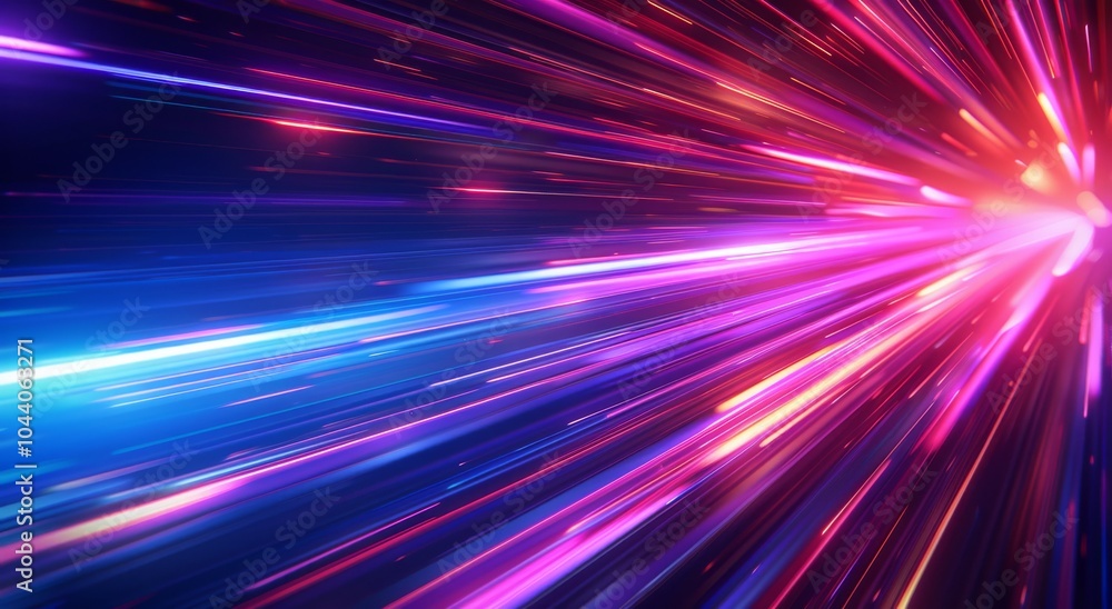 Poster abstract representation of light trails through a curved tunnel