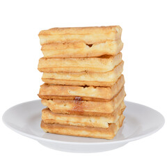 stack of Viennese waffles with jam on a white plate