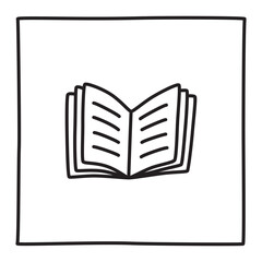 Doodle book icon hand drawn with thin line in minimalistic style. School, college education symbol. PNG isolated on transparent background and vector illustration