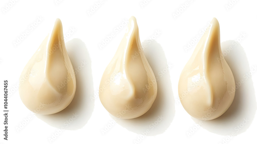 Poster set of three mayonnaise drops isolated on a clean surface generative ai