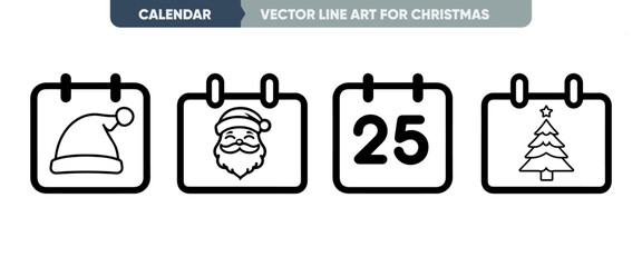 Christmas and New Year Icon Set: Minimal Thin Line Christmas Calendar Outline Icons
