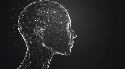 Human head in futuristic design formed by digital network connections