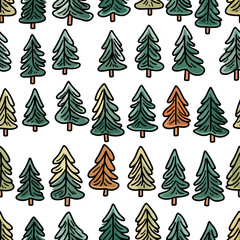 Obraz premium Doodle style seamless pattern with christmas trees