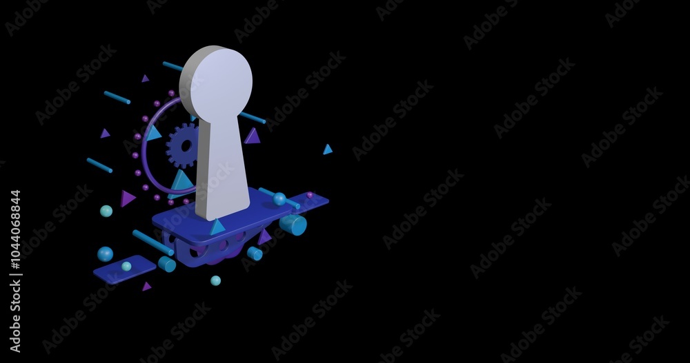 Aufkleber white keyhole symbol on a pedestal of abstract geometric shapes floating in the air. abstract concep