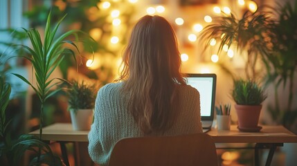 woman working in a green home 