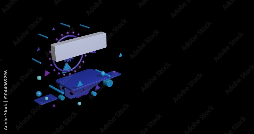 Poster white minus symbol on a pedestal of abstract geometric shapes floating in the air. abstract concept 