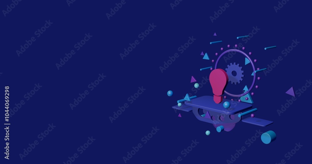 Poster pink lamp symbol on a pedestal of abstract geometric shapes floating in the air. abstract concept ar