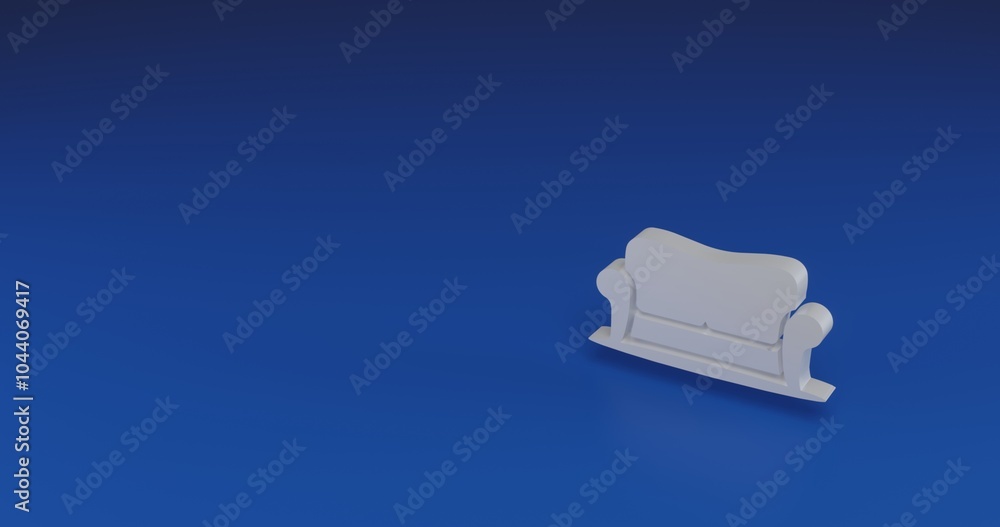 Poster isolated realistic white sofa symbol with shadow. located on the right side of the scene. 3d illustr