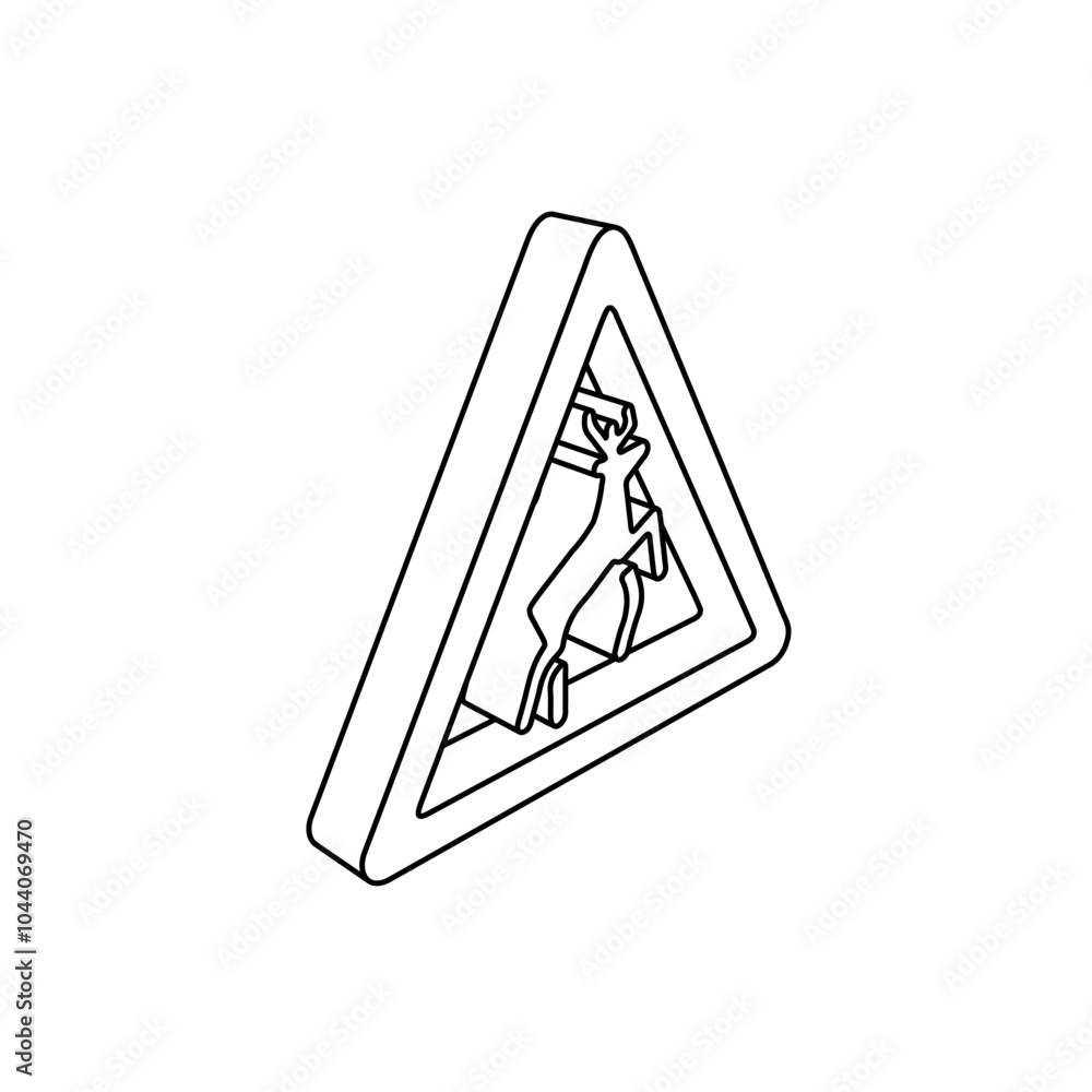 Poster the outline of a large wild animals road sign is made with black lines. 3d view of the object in per
