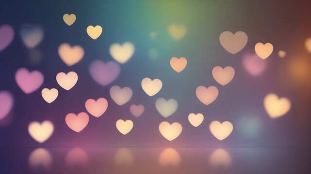  Love symbol heart shpaes in  colorful bokeh lights, concept for Valentine's Day, wedding etc. AI generated image