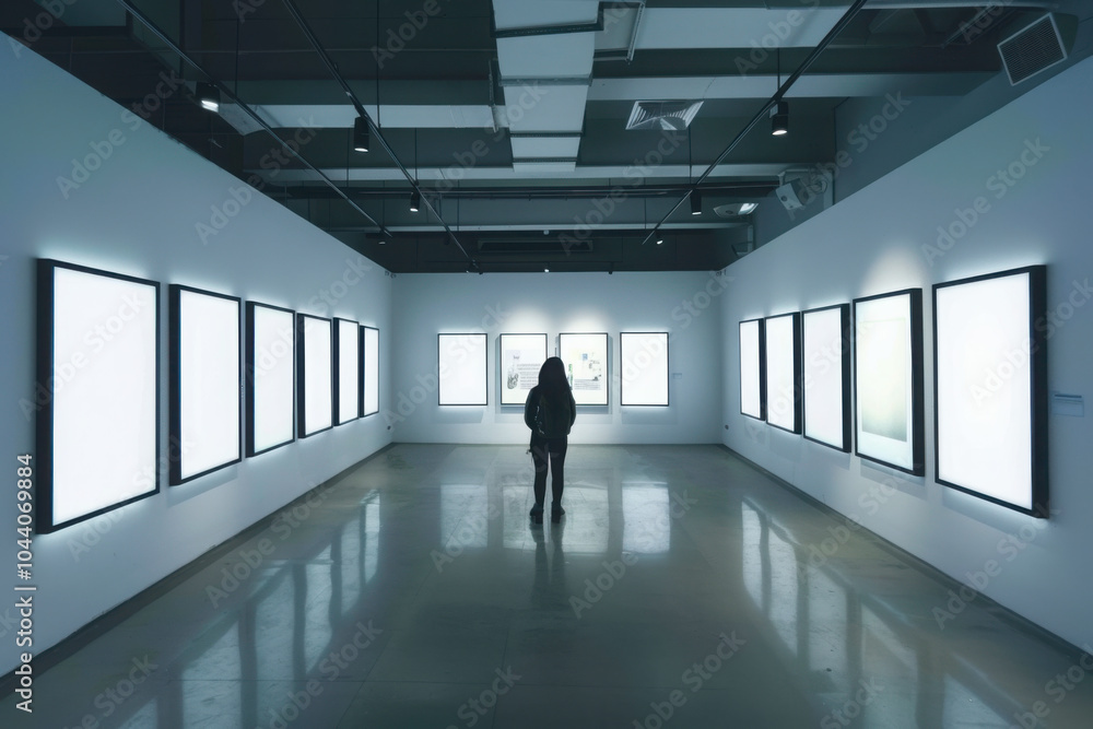 Aufkleber empty frames in an art gallery: a series of empty picture frames in a modern gallery, symbolizing th