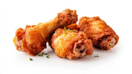 Crispy fried chicken wing, food element, hyper-realistic, golden and crunchy, isolated on white background