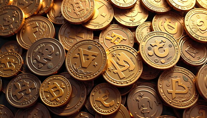 Small copper coins, textured and metallic surface for financial themes