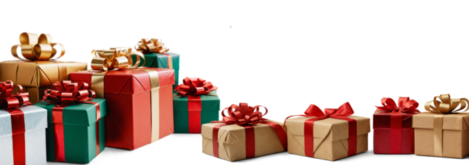 festive Christmas gifts, presents boxes in a row 3d-
