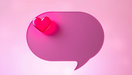 Dialogue bubble with a heart representing a message of love and copy space on a pastel background isolated with white highlights, png