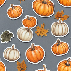 Pumpkin sticker style seamless pattern