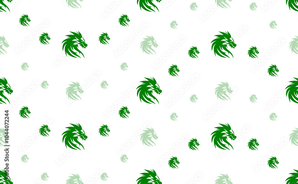 Poster seamless pattern of large and small green dragon's head symbols. the elements are arranged in a wavy