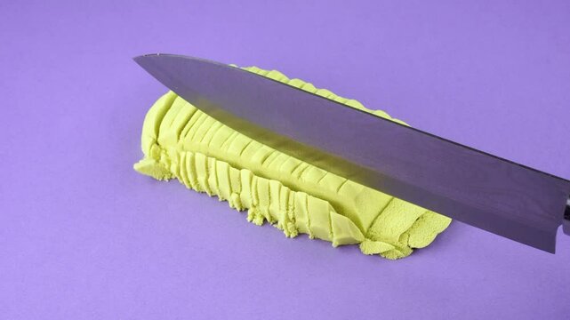 Very Satisfying and Relaxing Kinetic Sand ASMR video. Cutting anti stress macro close up colorful Kinetic Sand with a Knife. ASMR sounds.