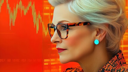 mature woman checking stock market 