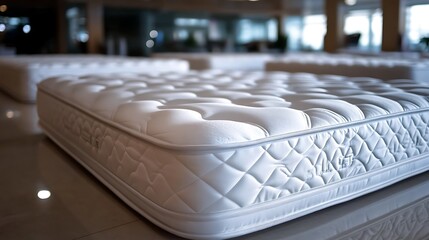 Fototapeta premium Closeup of a white mattress with diamond stitching.