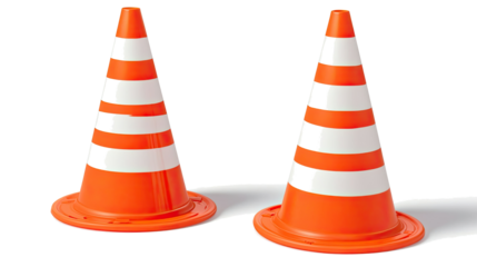Orange Traffic Cones With White Stripes on Transparent Background Generative AI