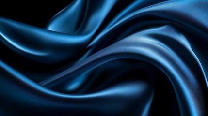 Obraz premium Abstract blue silk fabric with soft, flowing folds and wrinkles against a black background.