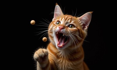 Obraz premium happy cat catching treats dynamic shot
