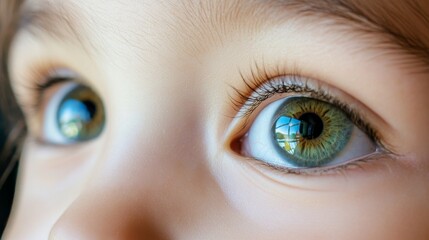Naklejka premium The eyes of a young student eagerly participating in a STEM workshop, Symbolizing curiosity and learning opportunities in education, close-up photography style
