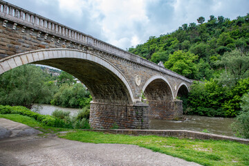 View of the stone bridge over yantra river in Veliko Tarnovo, Bulgaria