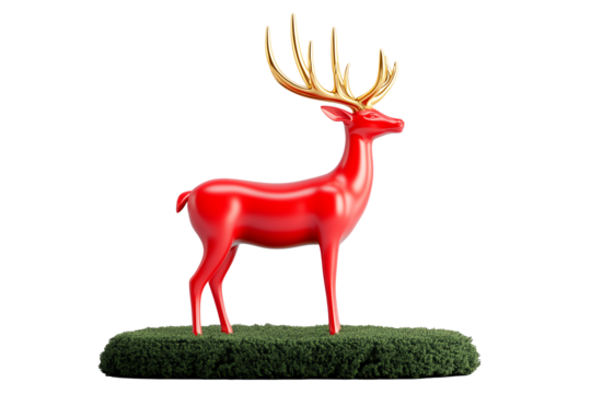 A stylized red deer figure with antlers isolated on white background, representing minimalism and charm of Christmas spirit.