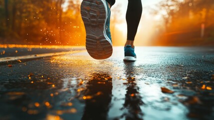 The feet of a marathon runner crossing the finish line, Symbolizing perseverance and achievement in overcoming adversity, close-up photography style